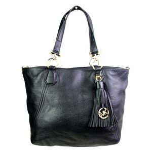 LARGE Michael Kors BLACK GENUINE LEATHER TASSEL SHOULDER BAG TOTE HANDBAG PURSE